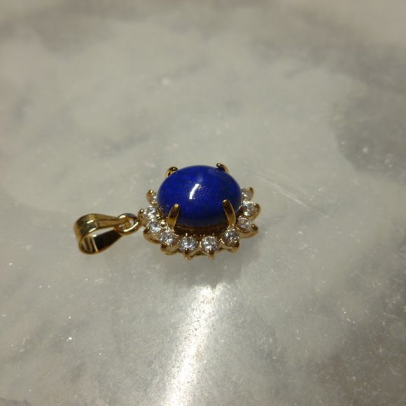 18K Gold EP Lapis Lazuli Swarovski Crystals Dolphin Ore Pendant - Picture 11 of 11